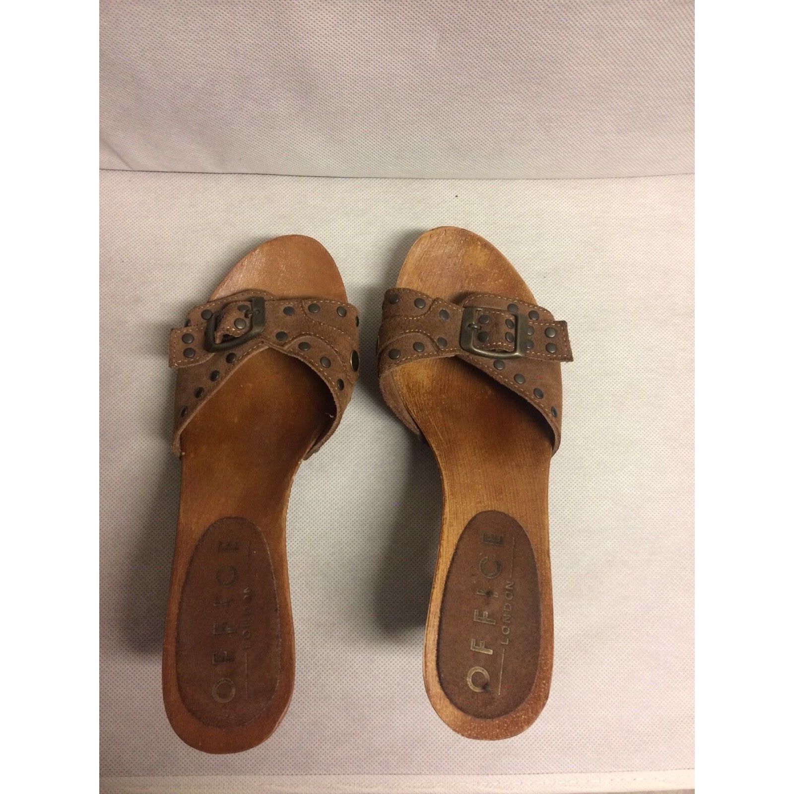 Office Brand Women Brown Suede Slip-On Shoes Mules Heels - Sz Eur 37 Us 7 Uk 5
